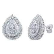 Sterling Silver Cubic Zirconia Pear Halo Stud Earrings