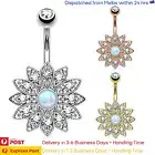 2PCS Opal Belly Piercing Rings with Surgical Steel Bars and Zirconia Stones