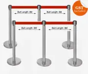 6x Crowd Control Stanchion Post Silver Retractable Belt Queue Barrier Bollards