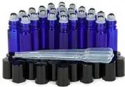 24-Cobalt Blue,10 ml Glass Roll-on Bottles Stainless Steel Roller Ball3-pipettes