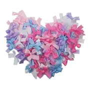100pcs Mini Satin Ribbon Bows Flower 1.5 x 1.4in Farbic Solid Ribbon Mixed