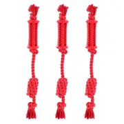 3x Paws & Claws 38cm Beef Flavour-Bone Rope Tugger Rubber Dog Toy Gums Clean Red