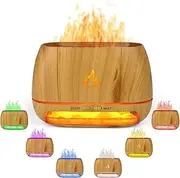 Ziffs Home 3-in-1 Himalayan Salt Rock Scent Diffuser, Ultrasonic Essential Oil Diffuser, Simulation Flame Humidifier, Colorful Light Mist Diffuser, Wood Grain Aroma Diffuser 200ml, KJR-227