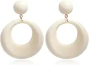 [Aonklot] Hollow Round Earrings White 70s Earrings Geometric Statement Earrings