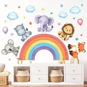 DECOWALL SG3-2318 Baby Animals on The Rainbow Wall Stickers Decals Art décor Kids Living Nursery Removable Room Safari Jungle Girls boysBaby Nursery Home