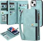 TwoHead Designed for iPhone 13 Wallet Case with Card Holder,Detachable Magnetic Phone Case with Wallet PU Leather Wallet Phone Case for iPhone 13 Case Wallet for Women/Men with Wrist Strap(Blue)