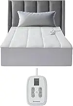 Brookstone Matelassé Knit Heated Mattress Pad – Full Size – 10 Heat Settings, Auto Shut-Off, Machine Washable, Soft Quilted Cover – White