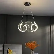 BAMDECOR Modern Pendant Light Chic Circular LED Chandelier Dimmable Irregular Hangning Lighting Adjustable Contemporary Droplight for Living Dining Room Bedroom (Black)