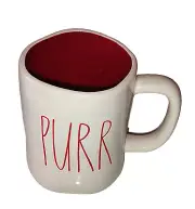 Rae Dunn PURR Mug White Ivory Red Artisan Collection Magenta Cat Kitten Cute