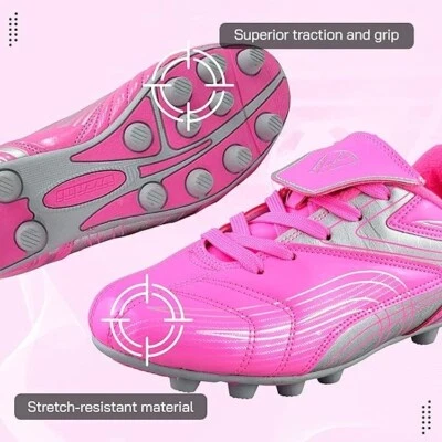 Vizari Striker Firm Ground Soccer Cleats, Junior-6, Pink/Silver, VZSE90010J-6