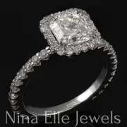 ASSCHER CUT DIAMOND ENGAGEMENT RING LOW SET SEMI ETERNITY PAVE 14K A26