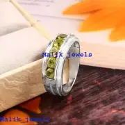 Peridot Natural Gemstone with 925 Sterling Silver Band Ring For Men's #218
