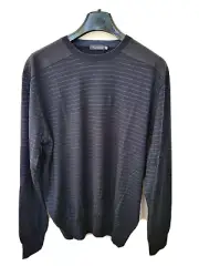 PAUL&SHARK sz L VIRGIN WOOL SWEATER JUMPER CREW NECK PULLOVER STRIPED NAVY NEW
