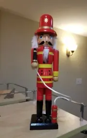 15" Firefighter Fireman Fire Chief Captain Wooden Nutcracker With Hose