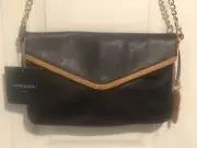 CYNTHIA ROWLEY Leather Envelope Convertible Shoulder/Crossbody Black Brown-NWT