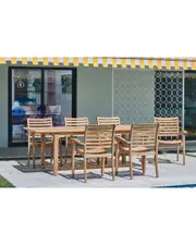 Curated Maison Clarisse 7-Piece Rectangular Teak Outdoor Dining Set With Built-In Extension