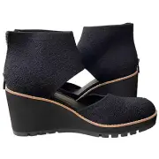 Eileen Fisher Alec Wedge Pump Sandals Size 11 Platform BackZipper Black Stretch