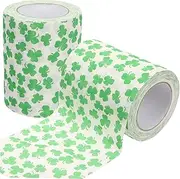 2 Rolls Toilet Paper Toilet Paper Shamrocks Novelty Bathroom Tissue Design Color Pattern Bathroom Patterned Shamrock Festive Prints Wood Pulp