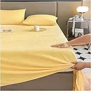 Velvet Bedding Flat Sheet Twin Full Queen King Size 1 Pack Luxury Flannel Bed Sheets Extra Soft Cozy Comfy Warmth Plush Top Sheet(Yellow,160x230cm+48x74cm x2)