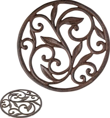 Cast Iron Trivet - Round with Vintage Pattern - Decorative Cast Iron Trivet f...