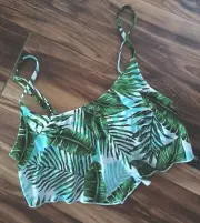 BCBG PARIS Scarf Top Bikini Top Size Medium Green Palm Leaf Swim Tropical New
