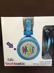 JUSTICE HEADPHONES "DANCE" COLOR CHANGE LIGHT UP METALLIC BLUE "NEW IN BOX"