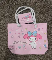 New Hello Kitty My Melody Zip Tote Bag with Coin Pouch and Rope Handles