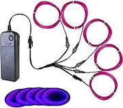 Vicsdep EL Wire Light, 5 in 1 Portable Battery Pack Neon Lights Strip 360° Cuttable Glowing Rope Lights for Parties, Halloween, DIY Decoration(Purple)