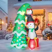 Christmas Inflatable Outdoor Decorations, 7 FT Penguins Climbing Tree,with 1 LED