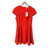NEW Ted Baker Cherisa Skater Mini Dress Fit & Flare Textured Red Orange 3 NWT