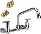 8" Center Wall Mount Faucet, Commercial Kitchen Sink Faucet with 8" Swivel Spout