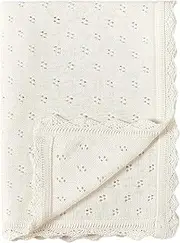 Toddler Blankets Knitted Cellular Baby Blankets 32x39 Inch Soft Breathable Cotton Blanket for Newborn Boy Girls, White