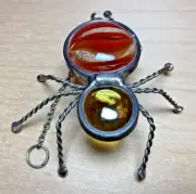 Spider Suncatcher Handmade Yellow Head & Light Red Swirl Thorax Unique Only One