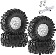 Aluminum RC 1.9 Beadlock Wheel Rims and Tires for 1/10 Axial SCX10 SCX10 II 90046 SCX10 III AXI03007 TRX4 RC Crawler,1.9 Beadlock Wheels and Tires,White