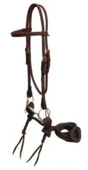 Showman Oiled Harness Leather Headstall w/ Snaffle Bit, Slobber Straps & Reins