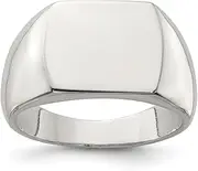 [JewelryWeb] 925 Sterling Silver Polished Open back Engravable Textured back 13x15mm Solid Back Signet Ring Jewelry Gifts for Women - Ring Size Options Range: R to V