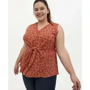 New Torrid Womans 5X Blouse Leopard Peplum Button Tie Front Georgette NWT