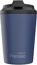 made by Fressko Reusable Coffee Cup - Stainless Steel Insulated Mug - Leak Proof Travel Cup for Hot/Cold Drinks - 3 Hr Heat Retention - Fits Car Holders & Coffee Machines - Denim - 12oz 340ml