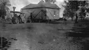 A steam engine moving a house Katamatite District Victoria 1925 OLD PHOTO