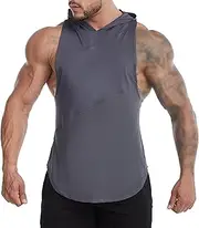 [PHJTOMK] Men's Workout Hooded Tank Tops Mens Gym Muscle Hooded Tank Tops Bodybuilding Muscle Cut Off T Shirt