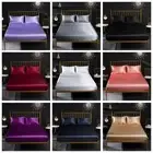 Artificial Silk Glossy Fitted Sheet Soft Bed Sheet PillowCase Single Double King