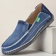 Men's Blue Denim Loafers with Frayed Edge Design Slip-On Lightweight Casual Shoes for Weekend Outings Summer Strolls and Daily Comfort