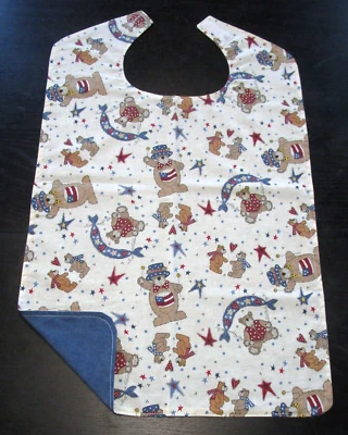TEDDY BEAR FRIENDS Adult Sized Bib * Special Needs Seniors * Reversible