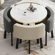 YUGXTH Office Reception Room Club Table and Chair Set, Coffee Table and Chair Set, Kitchen Dining Table Set for 4, Negotiation Table with High Back PU Leather Chairs, for Lounge(Gray+Off-White)