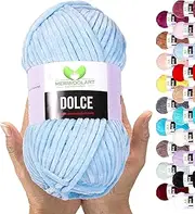 MeriWoolArt Chenille Yarn for Knitting and Crocheting Baby Blue - 100 g and 120 m Velvet Wool - 100% Fluffy Polyester Knitting Yarn for Amigurumi Pillows Blankets Soft Clothing Gifts