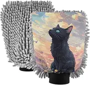 XYMZR Cat Flower Anime Absorbent Microfiber Car Wash Mitt, Funny Cute Anime Scratch Free for Cars Cleaning, Home Cleaning Mitts, 2 Pack, 10.24” L x 7.09” W