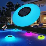Blingbin Floating Pool Lights, Solar Pool Light with 16 RGB Colors 4 Dynamic Lighting Effects, IP67 Waterproof Pool Lights That Float with Remote Control for Pool Hot Tub Fountain Pond Garden Party