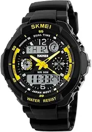 Gokelly Mens Sports Watches Analog Digital Dual-time LED Display Waterproof Outdoor Multifunction Sport Watch 0931 Yellow