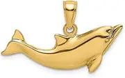[JewelryWeb] 14ct Gold Dolphin 2 d and High Polish Charm Pendant Necklace 18x27.8mm Wide 2.6mm Thick