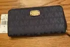 MICHAEL KORS Women's Large Jet Set Travel Wallet Navy Fabric NWT $178 MSRP